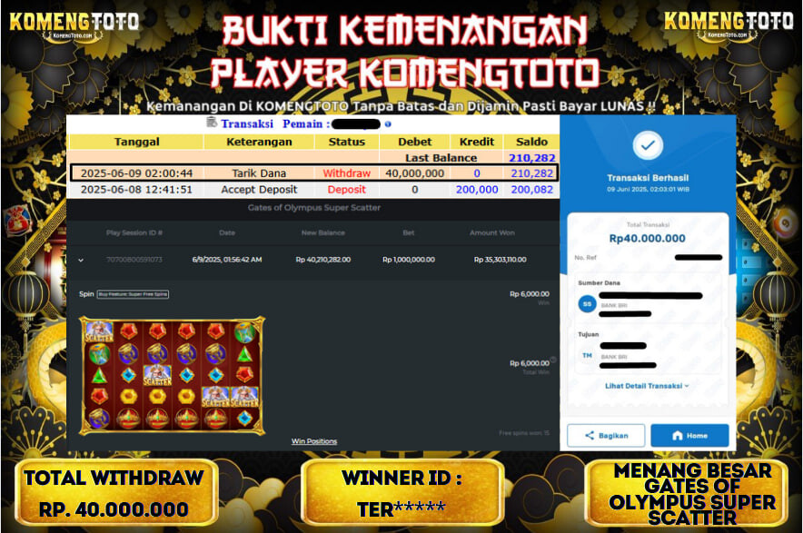 LAGI & LAGI!! KEMENANGAN BESAR DI SLOT GATES OF OLYMPUS SUPER SCATTER SEBESAR Rp.40.000.000 KOMENGTOTO BAYAR LUNAS SECEPAT KILAT !! KOMENGTOTO BAYAR SECEPAT KILAT !!