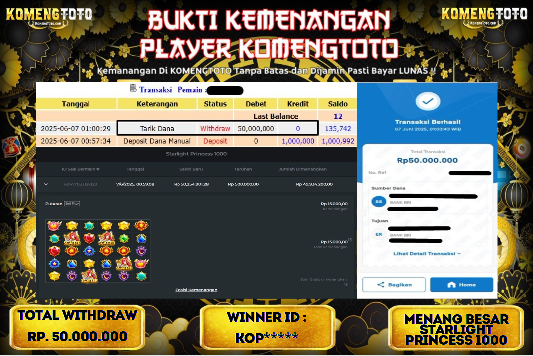 LAGI & LAGI!! KEMENANGAN BESAR DI SLOTSTARLIGHT PRINCESS 1000 SEBESAR Rp.50.000.000 KOMENGTOTO BAYAR LUNAS SECEPAT KILAT !! KOMENGTOTO BAYAR SECEPAT KILAT !!