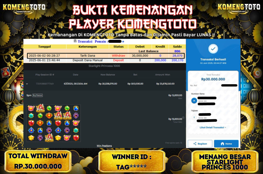LAGI & LAGI!! KEMENANGAN BESAR DI SLOT STARLIGHT PRINCESS 1000 SEBESAR Rp.30.000.000 KOMENGTOTO BAYAR LUNAS SECEPAT KILAT !! KOMENGTOTO BAYAR SECEPAT KILAT !!
