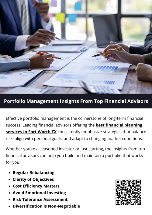 Portfolio management is not a one-size-fits-all endeavor. Insights from experienced financial advisors offering the best financial planning services in Fort Worth, TX underscore the need for personalized strategies that align with individual goals, tolerance for risk, and time horizons. By following these guiding principles, investors can build resilient, growth-oriented portfolios that support long-term financial well-being. To know more visit here https://www.alignedwealthadv.com/financial-planning-fort-worth-tx