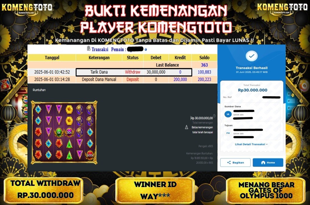 LAGI & LAGI!! KEMENANGAN BESAR DI SLOT GATES OF OLYMPUS 1000 SEBESAR Rp.30.000.000 KOMENGTOTO BAYAR LUNAS SECEPAT KILAT !! KOMENGTOTO BAYAR SECEPAT KILAT !!